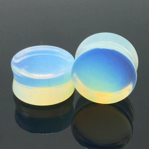 1 Pair Blue Opal Stone Gauges Ear Expanders Plugs Flesh Tunnel Women Men Earring - Picture 1 of 6
