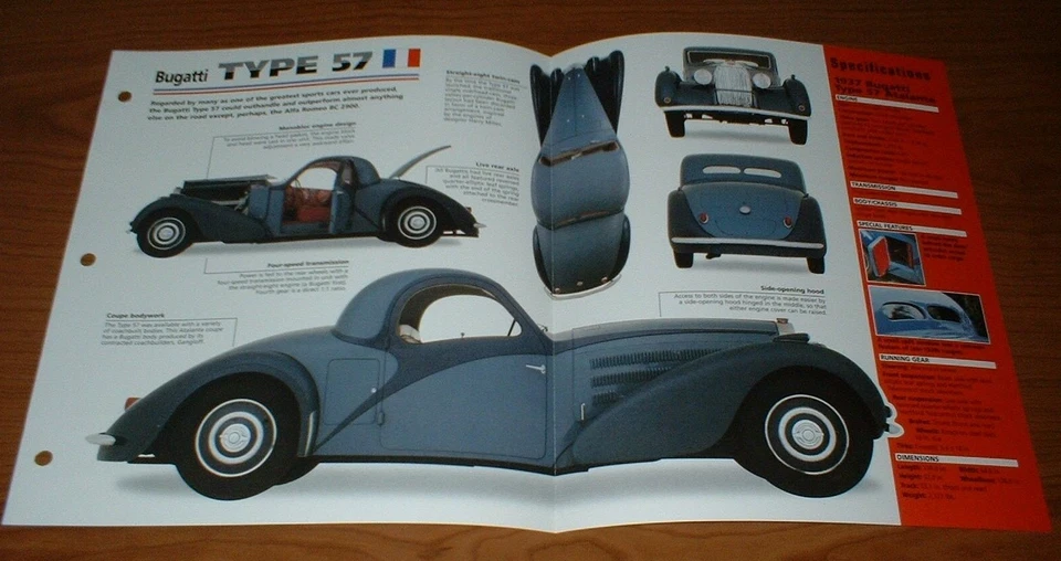 Bugatti Type 57 1937 original Imp folleto especificaciones información 37 34-40★★ Foto 1 de 1