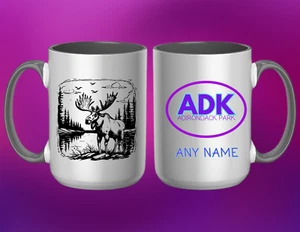 PERSONALIZED ADK MOUNTAINS GIFT: MOOSE 15 OZ COFFEE MUG - Picture 1 of 1