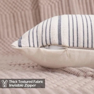 Farmhouse Decor Grey Neutral Pillow Covers 20X20 Set of 2 Gray Striped Patchw... - Picture 1 of 1