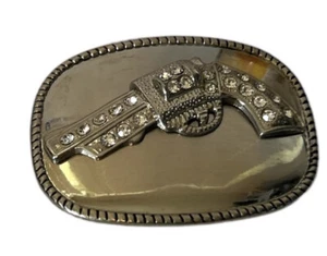 Vtg Belt Buckle Jeweled Western Cowboy 3" X 2 1/2" - Picture 1 of 2