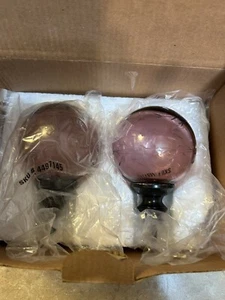Pottery Barn Drapery Rod Finials Blossom Etched Glass Globes Set of 2 Plum Color - Picture 1 of 4