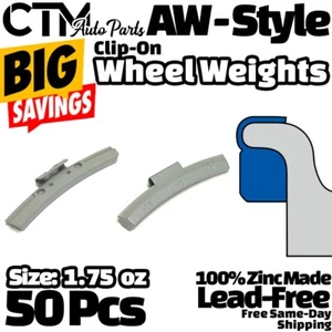 50x 1.75 oz AW Style Clip-on Wheel Weight 100% Zinc Made Durable Lead-Free - Picture 1 of 3