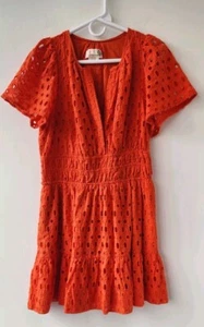 Anthropologie Dress Petite Large Orange Eyelet Lace Short Sleeve - Picture 1 of 8