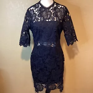 Lulus Remarkable Black Sheer Lace Short Sleeve Dress, Size Medium - Picture 1 of 8