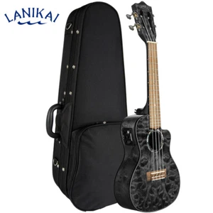 Lanikai QM-BKCEC Quilted Maple Black Stain Concert A/E Ukulele with Foam Case - Picture 1 of 2