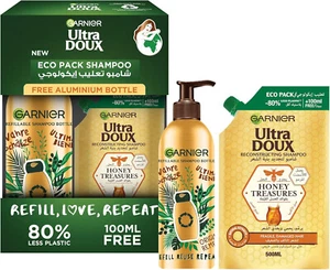 Garnier Ultra Doux Honey Treasures Repairing Shampoo Eco Pack 500ml + Gratis Flasche - Bild 1 von 1