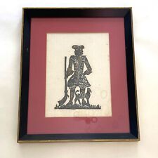 Vintage Woodblock Print on Linen - Revolutionary British Soldier & Dog - Framed