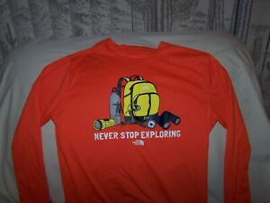 Boys The North Face Orange Long Sleeve HIKING Shirt Large 14/16
