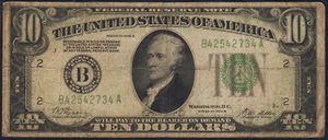 Fr.2002-B 1928B New York $10 Gold on Demand Federal Reserve Note Fine - Picture 1 of 2