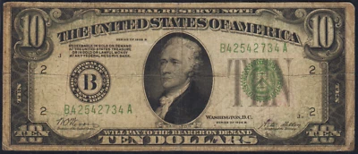 Fr.2002-B 1928B New York $10 Gold on Demand Federal Reserve Note Fine - Image 1 of 2