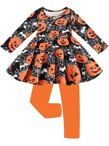 Little Girls Clothing Sets 2 Piece Legging Set Spider Top and Skirt Pant Kids... - Picture 1 of 8