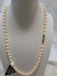 Majorca Pearl Necklace Knoted 6mm Spain Natural White 18kt gold filigree 30" New - Picture 1 of 6