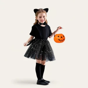 7-Piece Black Cat Halloween Costume for Girls - Complete Cosplay Kit for Kids - Picture 1 of 10