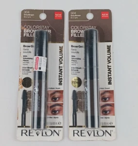 2 PACK REVLON BROW FIBER FILLER WATERPROOF & SMUDGEPROOF 304 GRAY BROWN - Picture 1 of 5