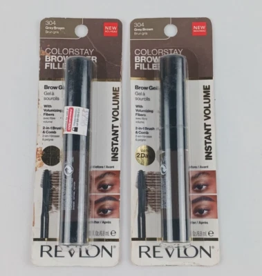 2 PACK REVLON BROW FIBER FILLER WATERPROOF & SMUDGEPROOF 304 GRAY BROWN - Image 1 of 4