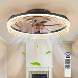 LED Flush Mount Ceiling Fan with Light Fixture, 20Inch Low Profile Farmhouse Sma - Picture 1 of 7