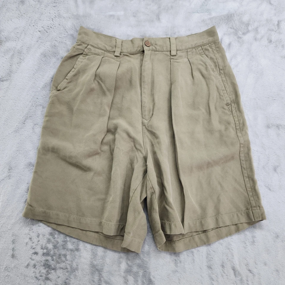 Shorts feminino vintage Tommy Bahama 12 verde seda plissado cintura alta resortwear - Imagem 1 de 4