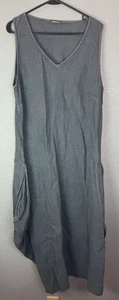 Oska Dress Womens Size IV Large Blue Gray Linen Sleeveless Pockets Midi Boho - Picture 1 of 17