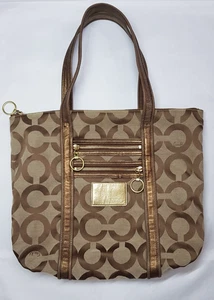 Large Coach Poppy tote bag in khaki/gold 13826 - Picture 1 of 10