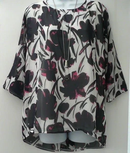 Top nuovo con etichette GRACE TAGLIE FORTI ROSA stampato floreale in chiffon overlay - Foto 1 di 6