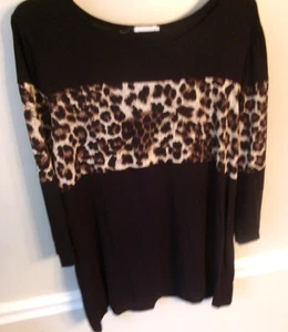 Chic Soul Black Animal Print 3/4Sleeve Rayon/Spandex Top Size XL Made USA - Picture 1 of 4
