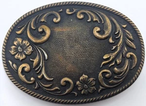 Vintage 70er Western Cowgirl Cowboy verziert Blumen Messing Gürtelschnalle Made in USA - Bild 1 von 4