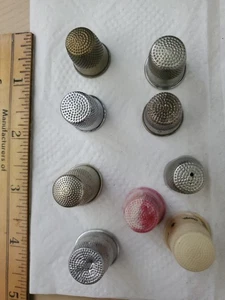 Vintage Sewing Notions 9 Finger Thimbles Metal Plastic Advertising Lot ~~~ 06 - Picture 1 of 7