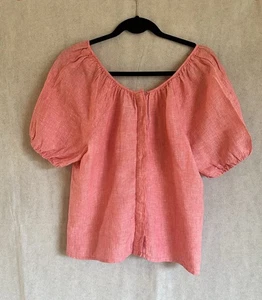 J.crew linen shirt 10 Pink Cropped Puff Short Sleeve Bohemian Button Up Blouse - Picture 1 of 7