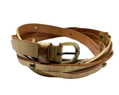 Cinturón de cuero de doble envoltura para mujer S/M tono dorado tachuelas ajustado años 90 se adapta a cintura de 28”-32” Foto 1 de 4