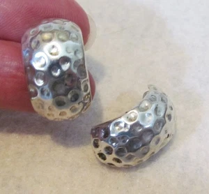 Pendientes colgantes CII Taxco México vintage hechos a mano de plata de ley martillada con aro en C - Imagen 1 de 19