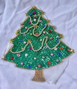 Large Christmas Tree sequined and beaded applique - Picture 1 of 10