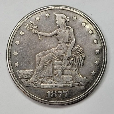 1877 CC $1 Comercio Dólar de Plata Fecha Clave CAJA Dólar de Opio Bisagra Rota *K298 Foto 1 de 4