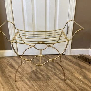 Vintage Art Deco Hollywood Regency Mid Century Metal Vanity Bench Chair Stool - Picture 1 of 6