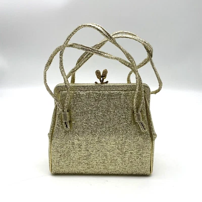 复古 20 世纪 50 年代 After Five 金属金箔框手拿包 带硬币钱包 艺术装饰 — 第 1/4 张图片