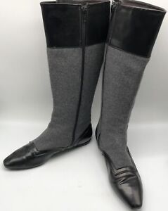 Viktor & Rolf Gray Fabric/ Black Patent Leather Knee High Full Zip Boot sz 37