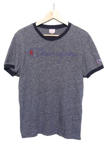 Vintage Authentic Champion Ringer Short Sleeve Grey Blue T Shirt M Medium - Picture 1 of 3