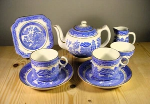 Grafton China Blue & White Willow Tea For Two & Teapot Set 1930s - Picture 1 of 7