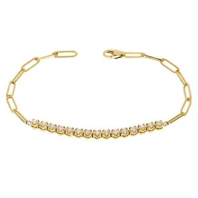 Brazalete tenis cadena diamante y clip oro amarillo 14k 0,92 ctw 7" 4,2 gramos Foto 1 de 4