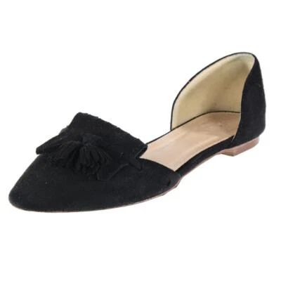 Puntera plana J.CREW puntiaguda talla Kiltie con borla de cuero negro D'Orsay de gamuza 7 EE. UU. Foto 1 de 4