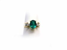 14K Gold Synthetic Emerald Natural Diamond Ring Size 7