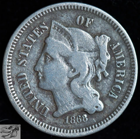 1868 Trime, Three Cent Nickel, Fine Details, Cleaned, Free Shipping, C6482 Cover