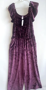 JUSTICE Girl Velvet Sparkly Jumpsuit Ruffle Sleeve Tie Waist Size 12 plus NWT - Picture 1 of 4