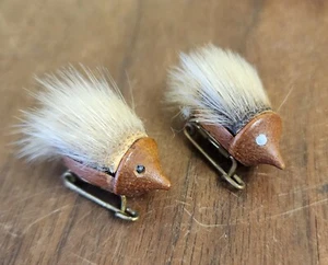 Dänemark Holz Fell Igel Stachelschwein Brosche Mini Clip Pin Vintage MCM Modern Lot - Bild 1 von 5