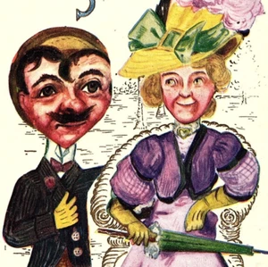 c.1909 Heart Balloon Head Proposal Romance Postcard Lady Purple Dress Parasol - Imagen 1 de 3