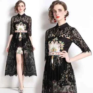 Vestido Mujer Boho Bohemio Negro Blanco Encaje a Media Pierna Gipsy 11093 - Imagen 1 de 10