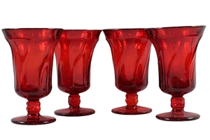 Vintage Set of 4 Fostoria Jamestown Ruby Red Iced Tea Goblet Parfait Glassware - Picture 1 of 4
