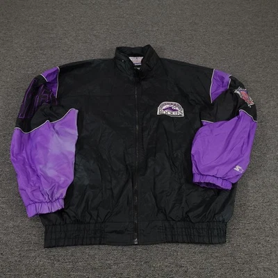 Jaqueta de beisebol vintage Colorado Rockies masculina GG preta roxa MLB iniciante anos 90 - Imagem 1 de 4