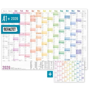 Wandkalender 2026 - A1+ / 89cm x 63cm gefalzt + Extra A4-Übersicht / Rainbow / H - Bild 1 von 7