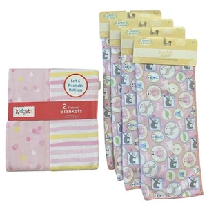 Pack de 2 mantas de recepción de franela 100 % algodón rosa y 4 paños eructos para bebé niña - Imagen 1 de 1